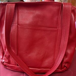 Red Leather Shoulder Tote Bag